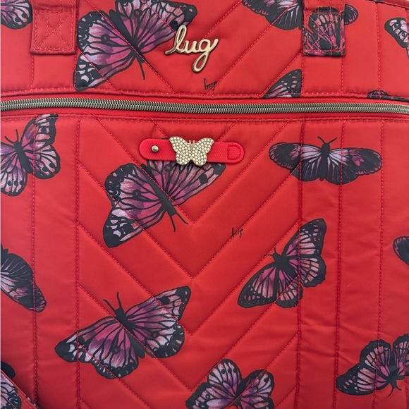 Lug Paddle Carry All Tote - Poppy Red w/ butterfly charm - EUC - Picture 6 of 9